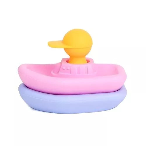 Jouet d'éveil pour le bain en silicone - Set de 2 bateaux + 1 capitaine - Rose