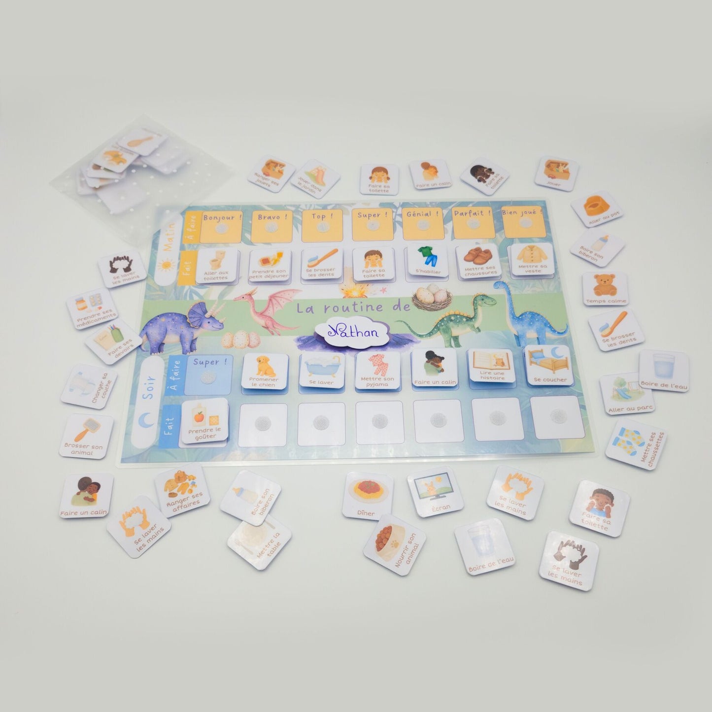 Tableau de routine pour enfants matin & soir - Dinosaures
