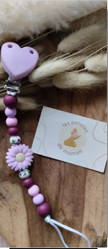 Attache tétine - Fleur rose/violet