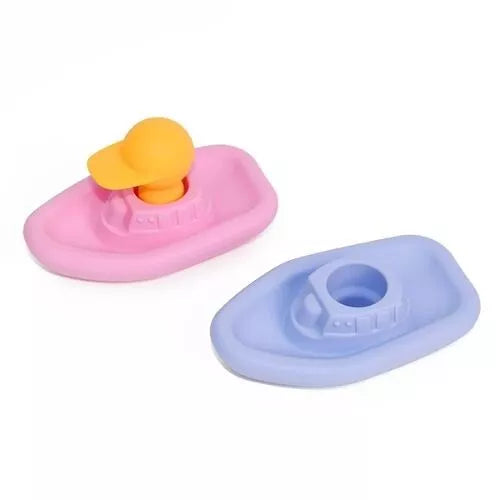 Jouet d'éveil pour le bain en silicone - Set de 2 bateaux + 1 capitaine - Rose
