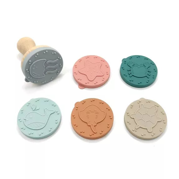 Jouet créatif - les tampons de la mer - bois et silicone - Pastel