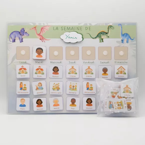Semainier pour enfants, inspiré Montessori - Dinosaures