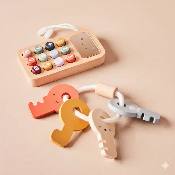 Ensemble de Jouets Téléphone et Clés en Bois