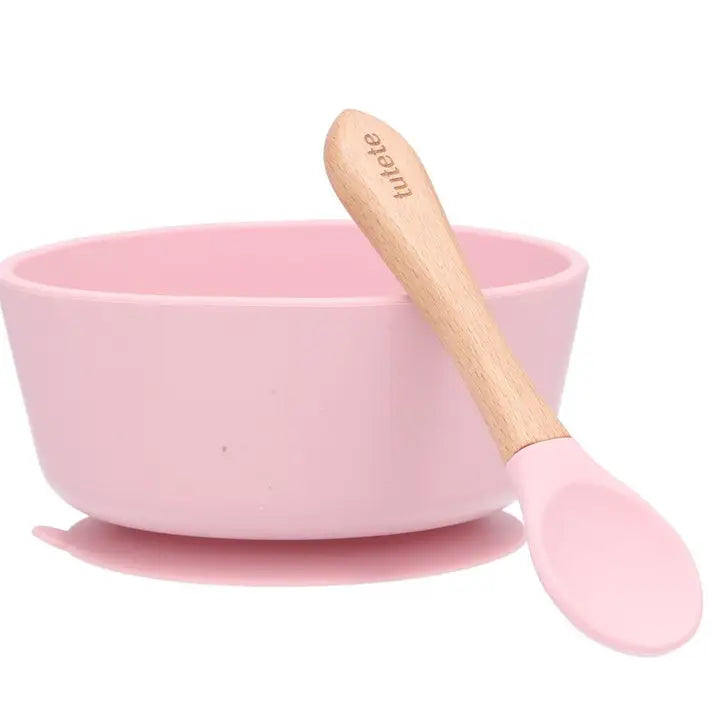 Bol avec ventouse et cuillère - Rose