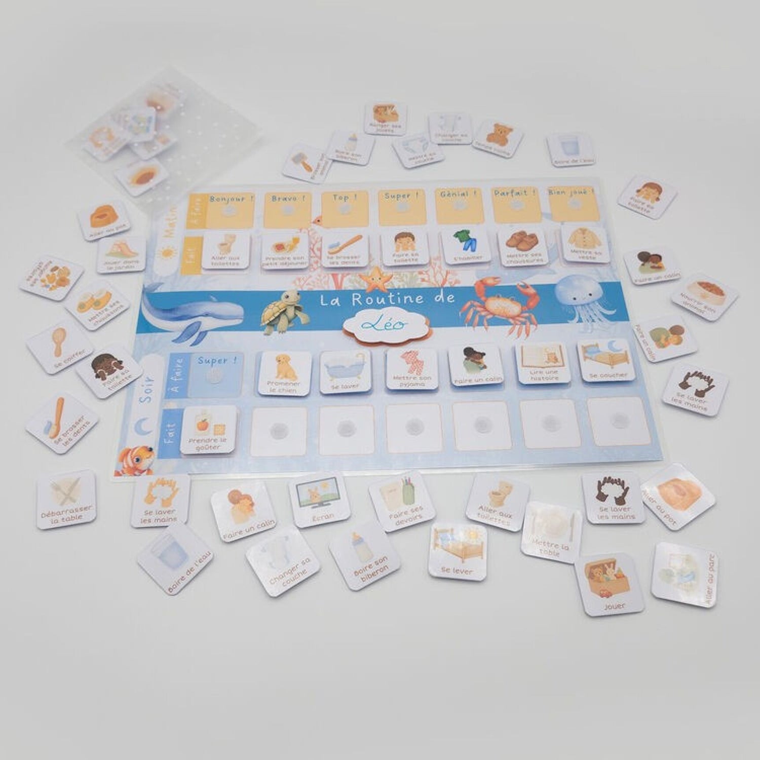 Tableau de routine pour enfants matin & soir - Animaux marins