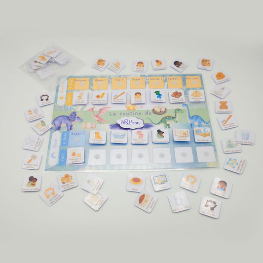 Tableau de routine pour enfants matin & soir - Dinosaures