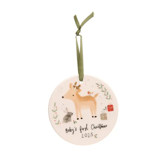 Premier Noël de Bébé Renne & Lapin 2025 décoration en céramique