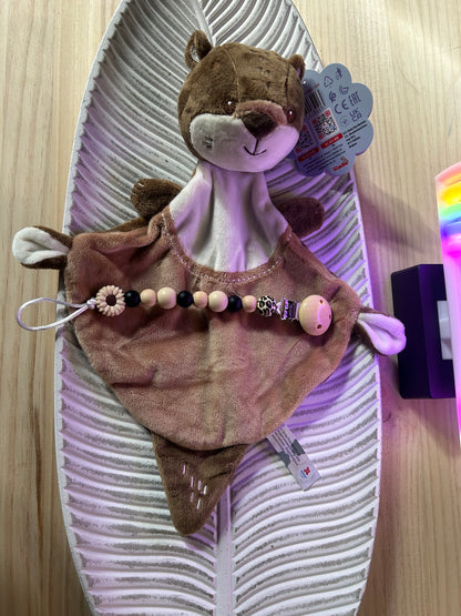 Lot : Doudou loutre + Attache tétine léopard