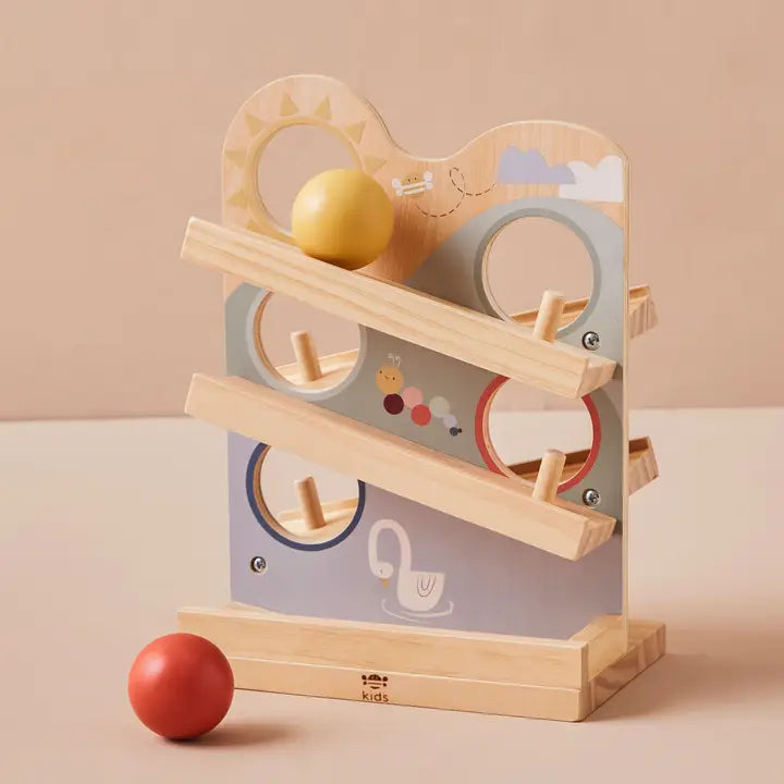 Jouet de parcours à balles en bois